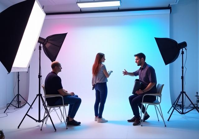 Students learning photography in a modern New York studio